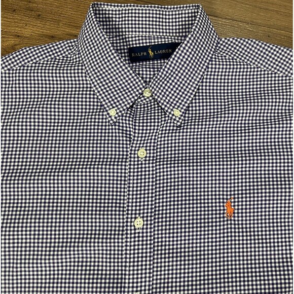 Ralph Lauren Button Down Shirt Men’s XL Gingham Check Purple White Long Sleeve - Picture 4 of 12